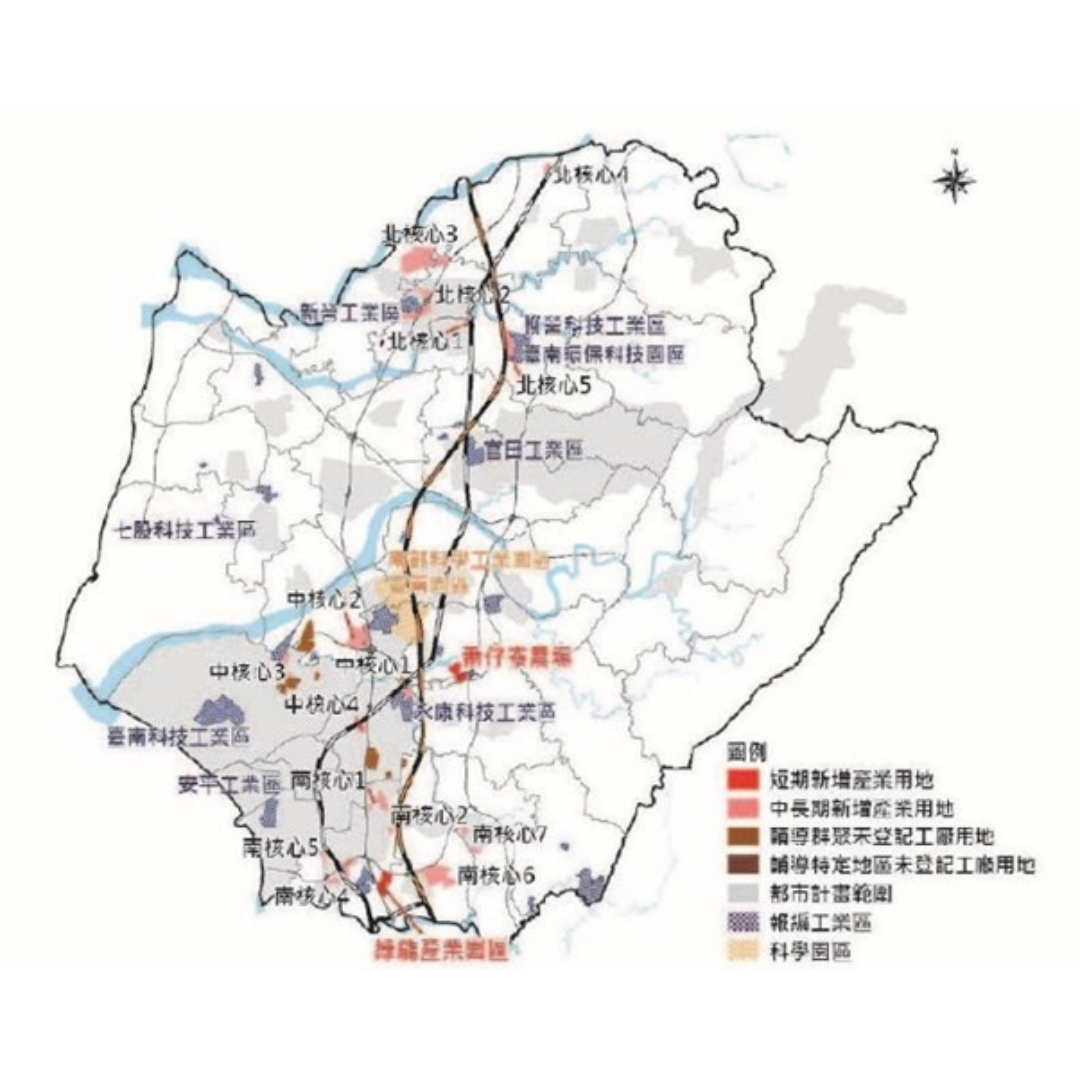 圖一 工商產業部門空間發展計畫(出處:臺南市政府)