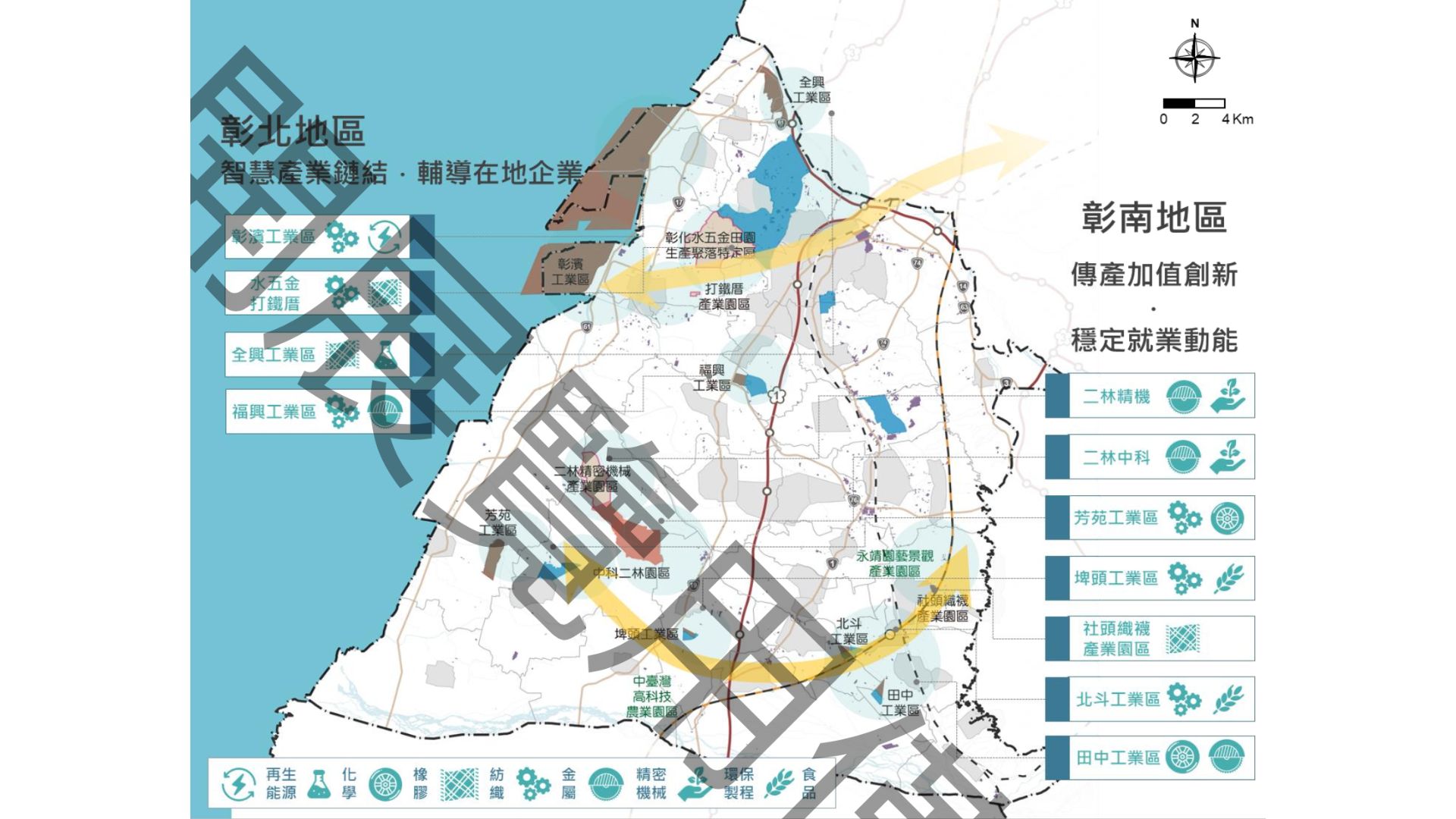 產業佈局示意圖(來源：擬定擴大彰化市都市計畫主要計畫書)