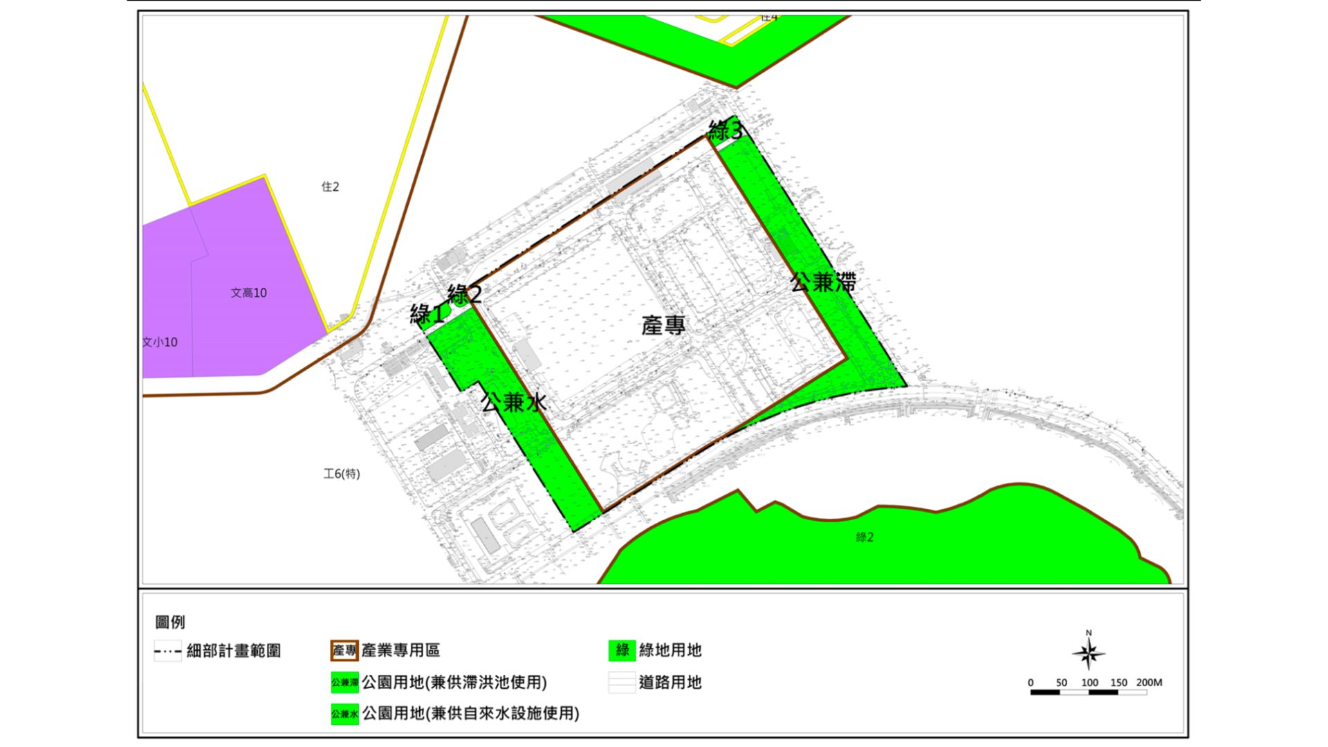 土地使用計畫(來源：擬定原高雄市都市計畫細部計畫(原中油公司高雄煉油廠土地)(配合楠梓產業園區設置計畫)案計畫書)