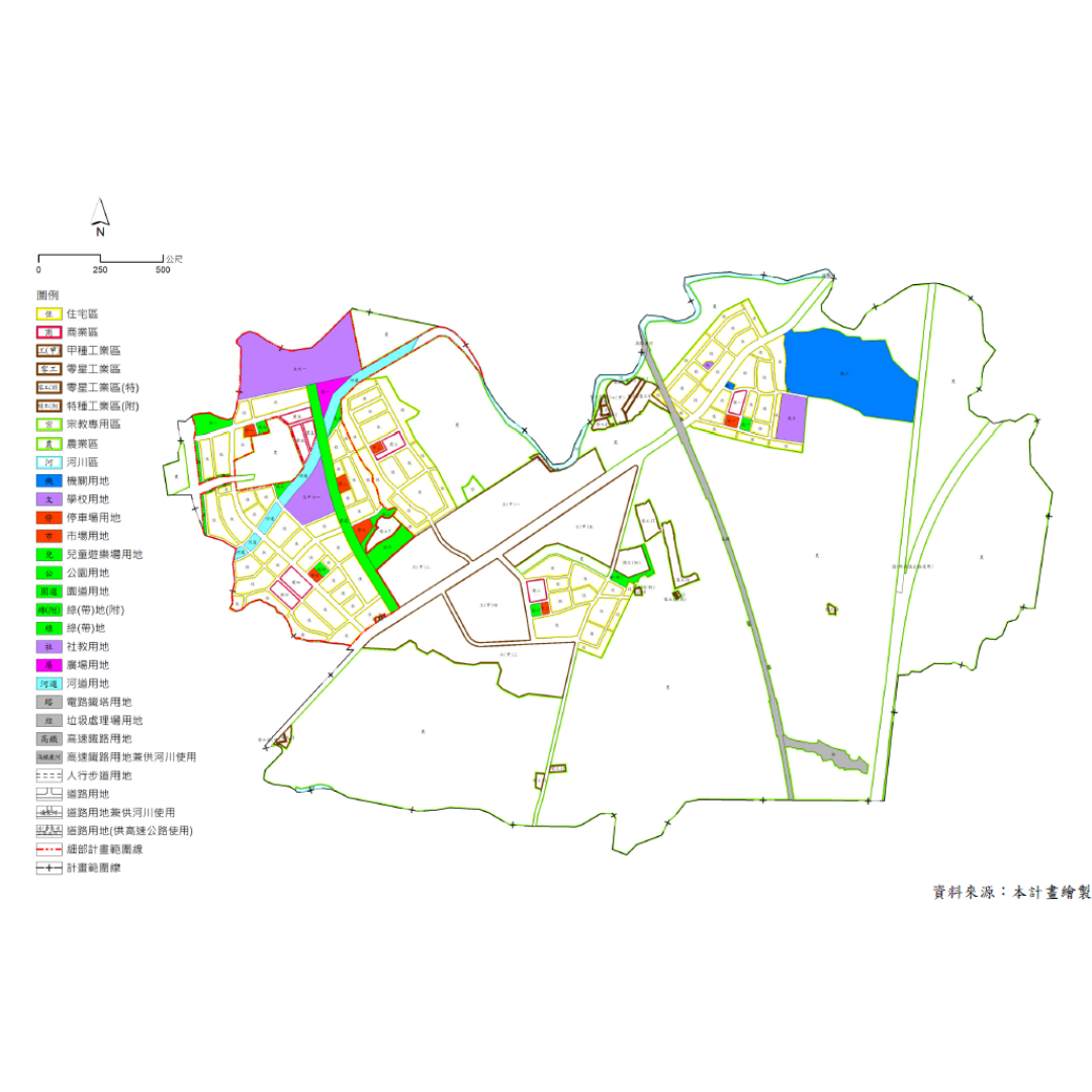 圖三 變更高速公路楠梓交流道附近特定區計畫（鳳山厝部分）（都市計畫圖重製專案通盤檢討）案檢討後計畫內容 (出處:高雄市政府)