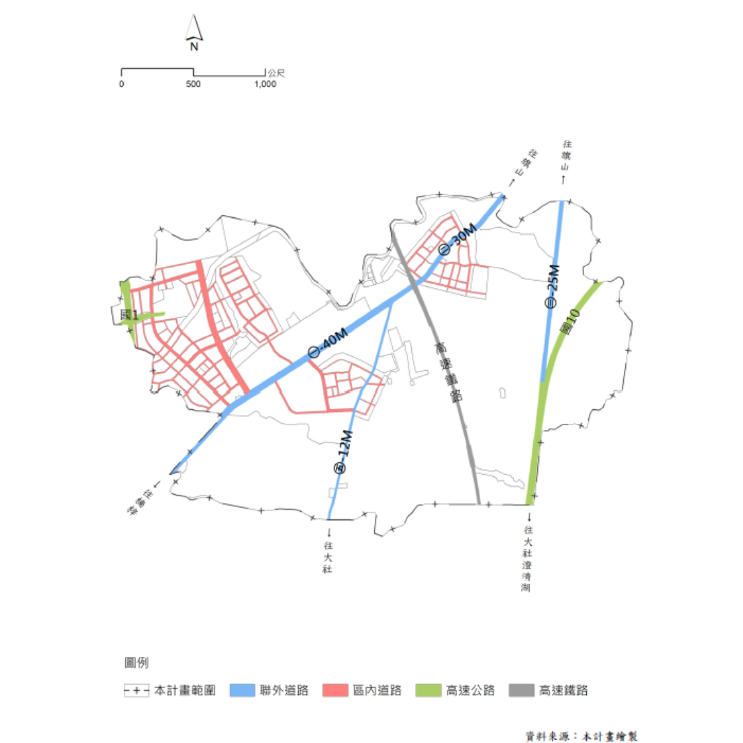 圖四 高速公路楠梓交流道附近特定區計畫（鳳山厝部分）道路系統 (出處:高雄市政府)