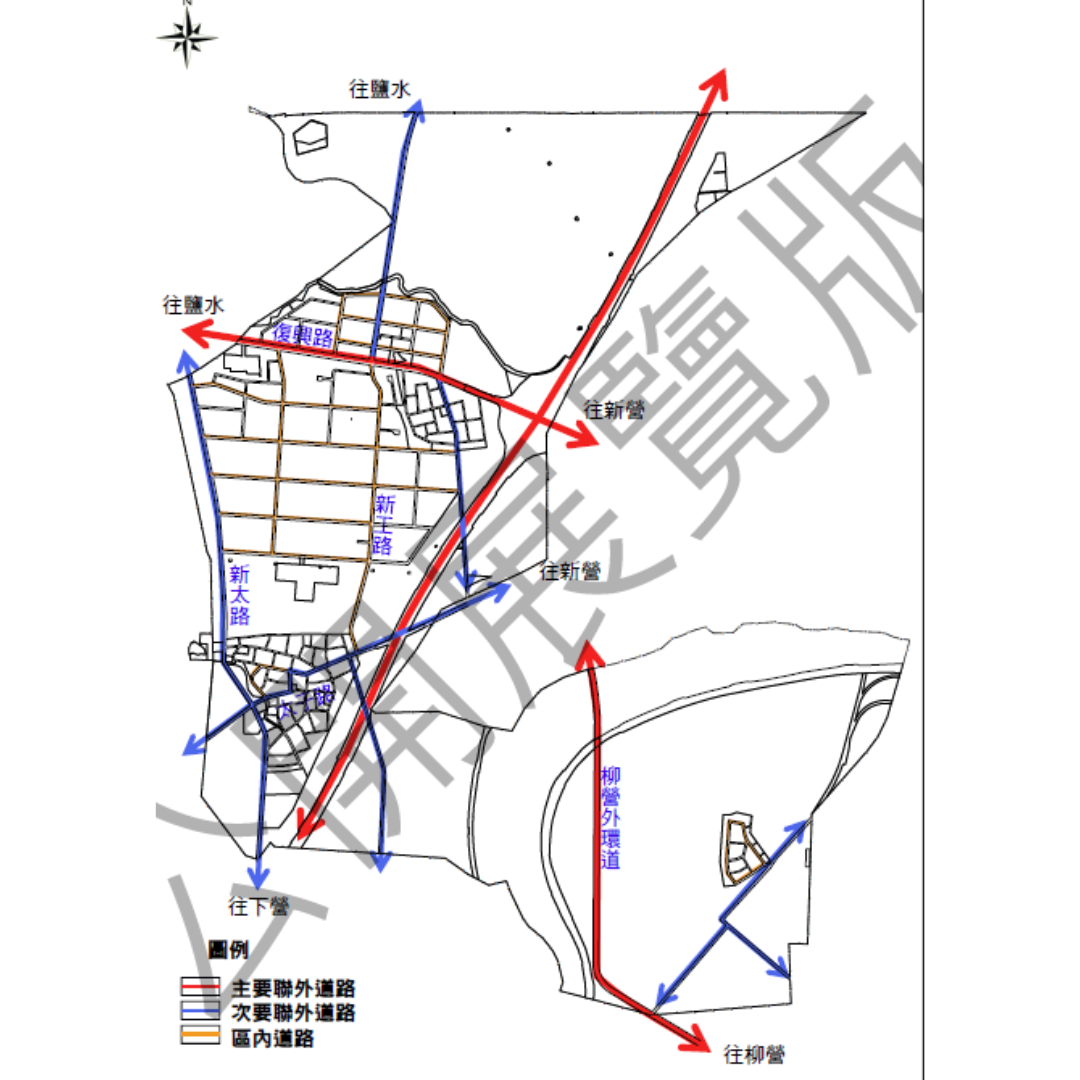 圖六 擴大及變更高速公路新營交流道附近特定區計畫(第四次通盤檢討)道路系統 (出處:臺南市政府)