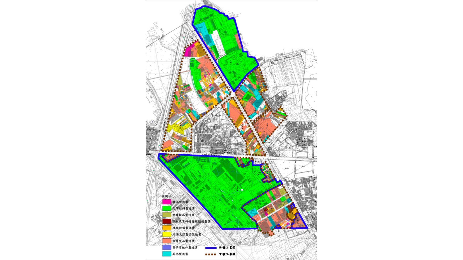 工業區業種分佈示意圖(來源：變更高雄市仁武都市計畫(第四次通盤檢討)(第二階段)案計畫書)
