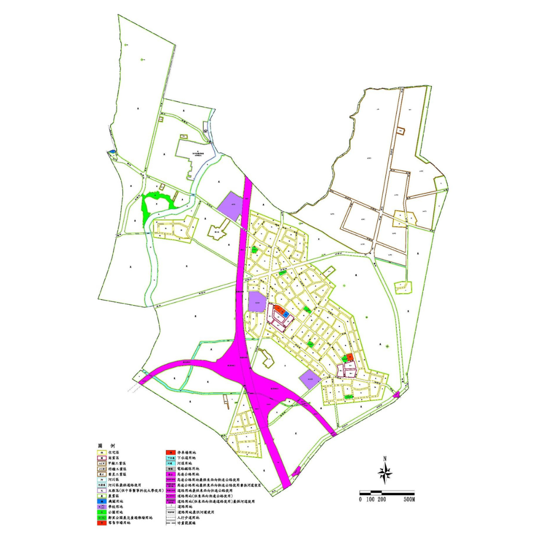 圖二 高速公路台南交流道附近特定區計畫現行土地使用計畫 (出處:台南市政府)