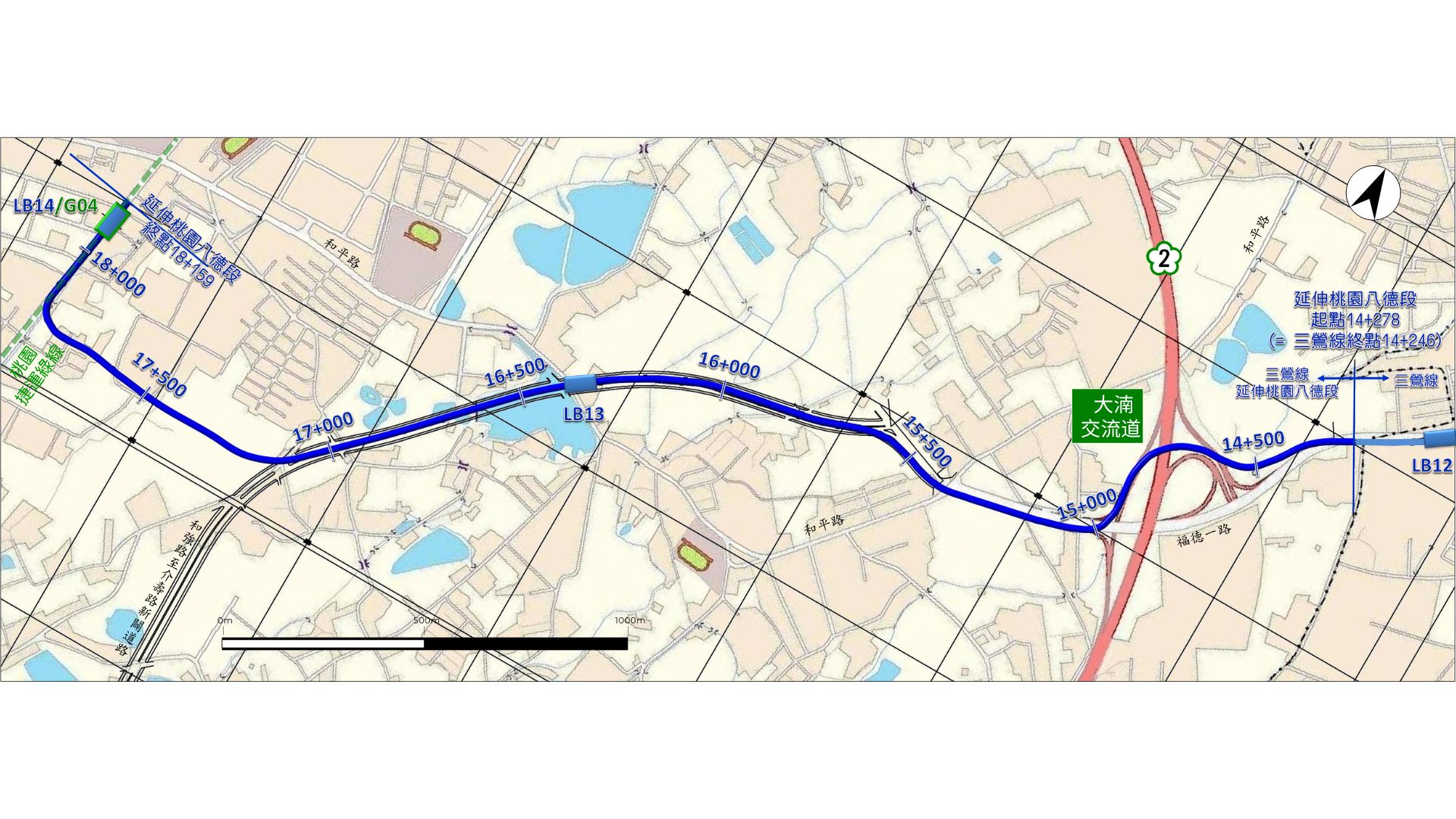 三鶯延伸八德段捷運路線示意圖（來源：新北市政府捷運工程處）