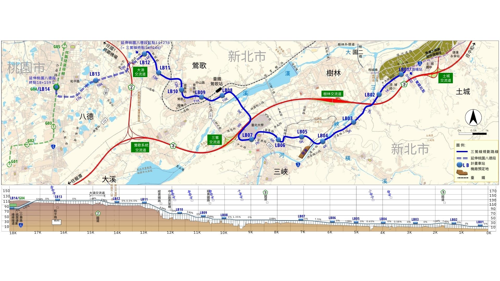 三鶯線(含延伸八德段)路線示意圖（來源：新北市政府捷運工程處）