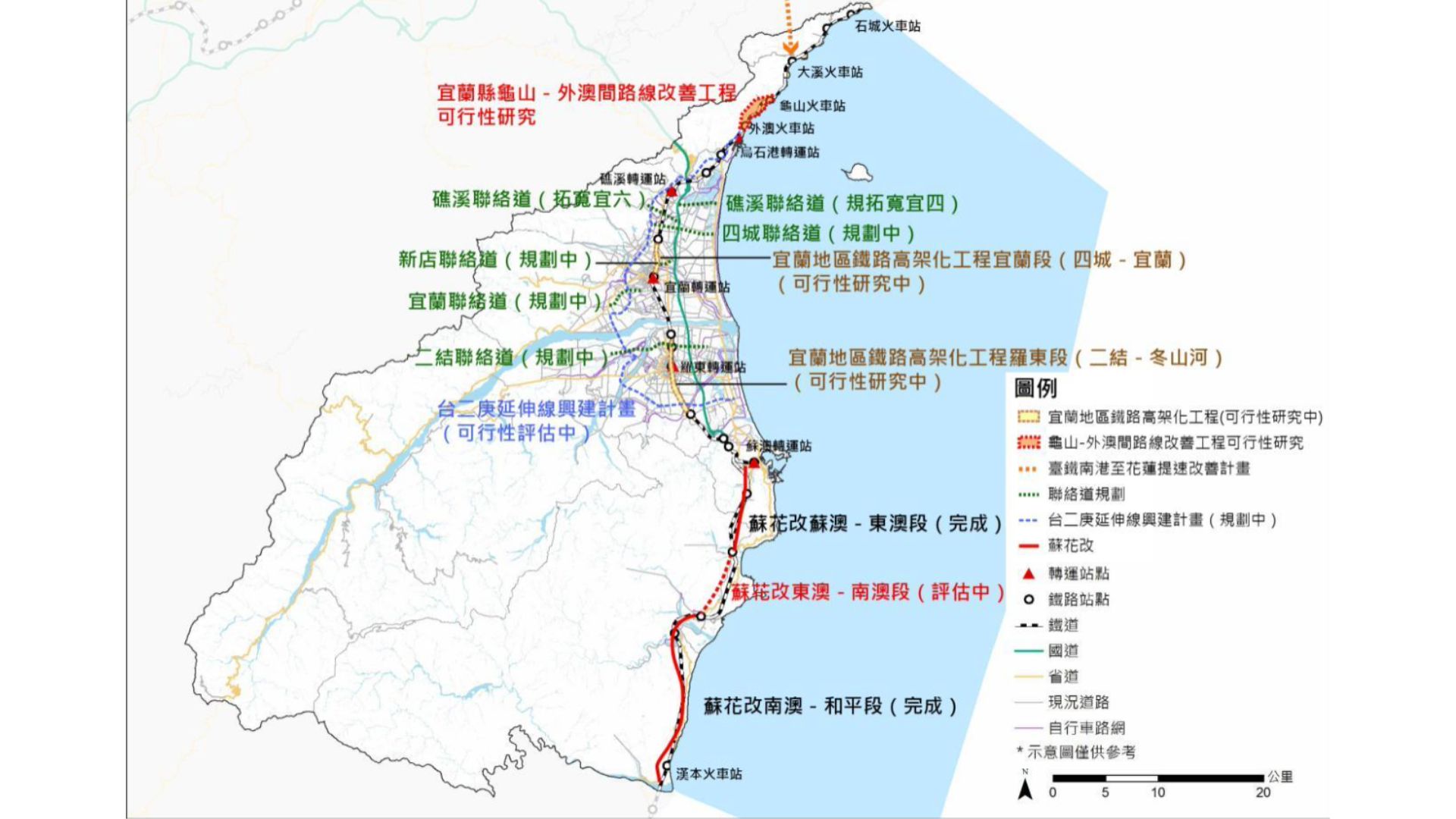 宜蘭縣交通運輸部門發展區位示意圖（來源：宜蘭縣國土計畫）