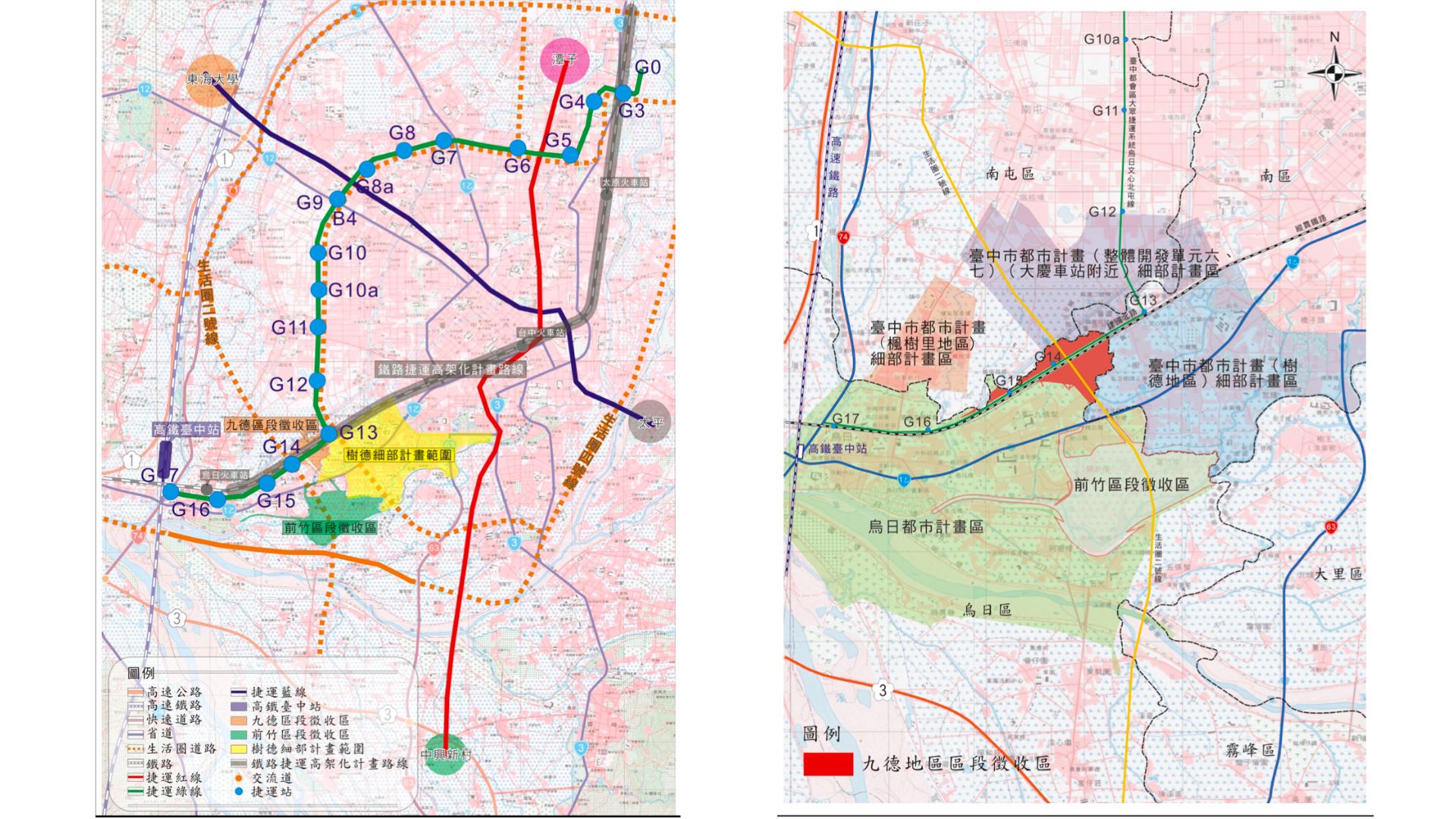 左圖:計畫區域捷運路網 右圖: 計畫區位置示意