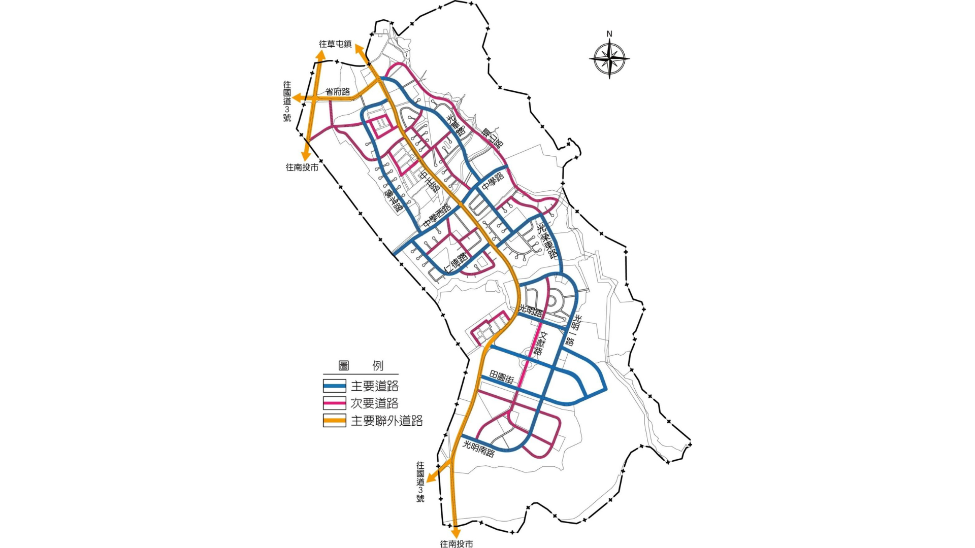 圖六 中興新村（含南內轆地區）交通系統 (出處:南投縣政府)