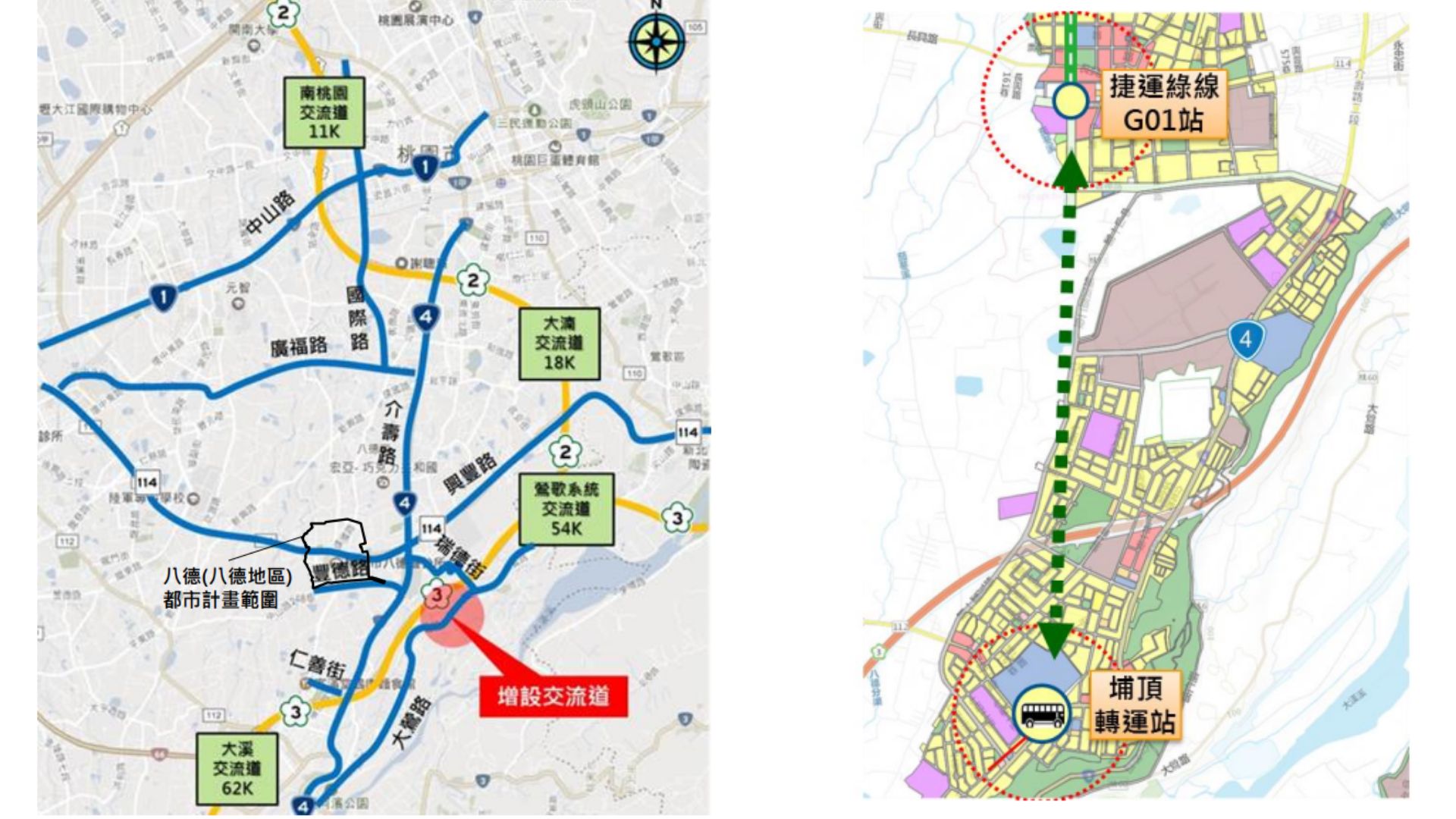 道路系統(左)與捷運路線(右)