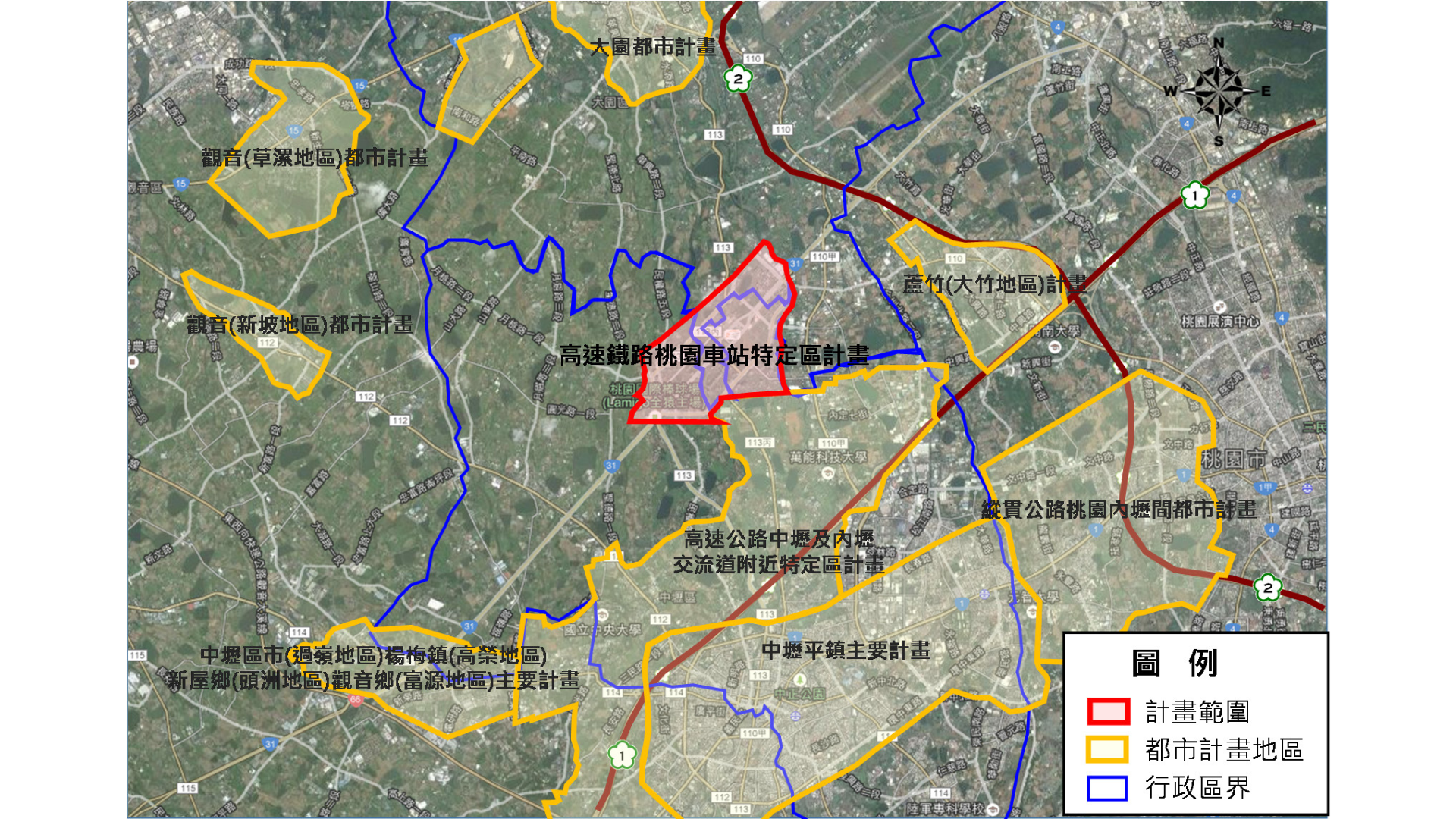 圖一 高速鐵路桃園車站特定區都市計畫區位置 (出處:桃園市政府)