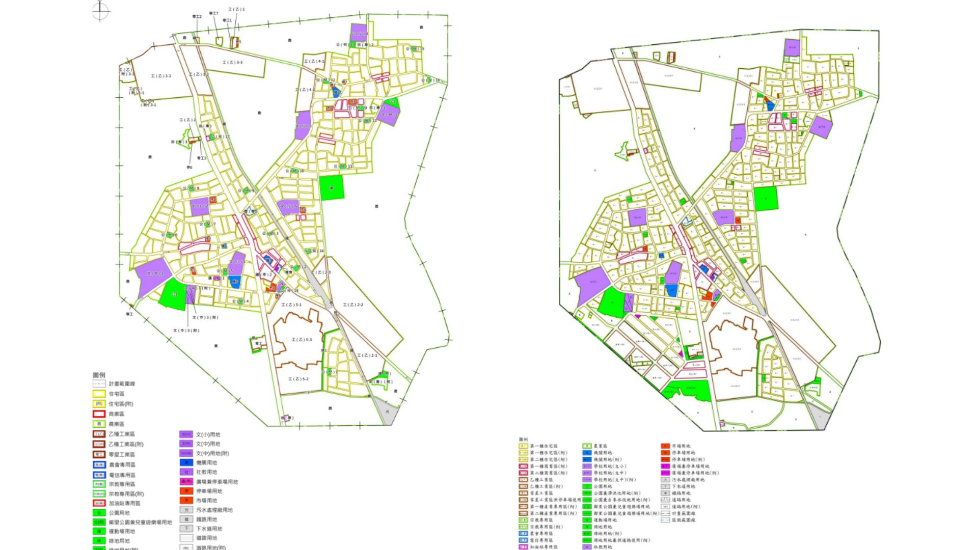 檢討前(左)後(右)之都市計畫圖