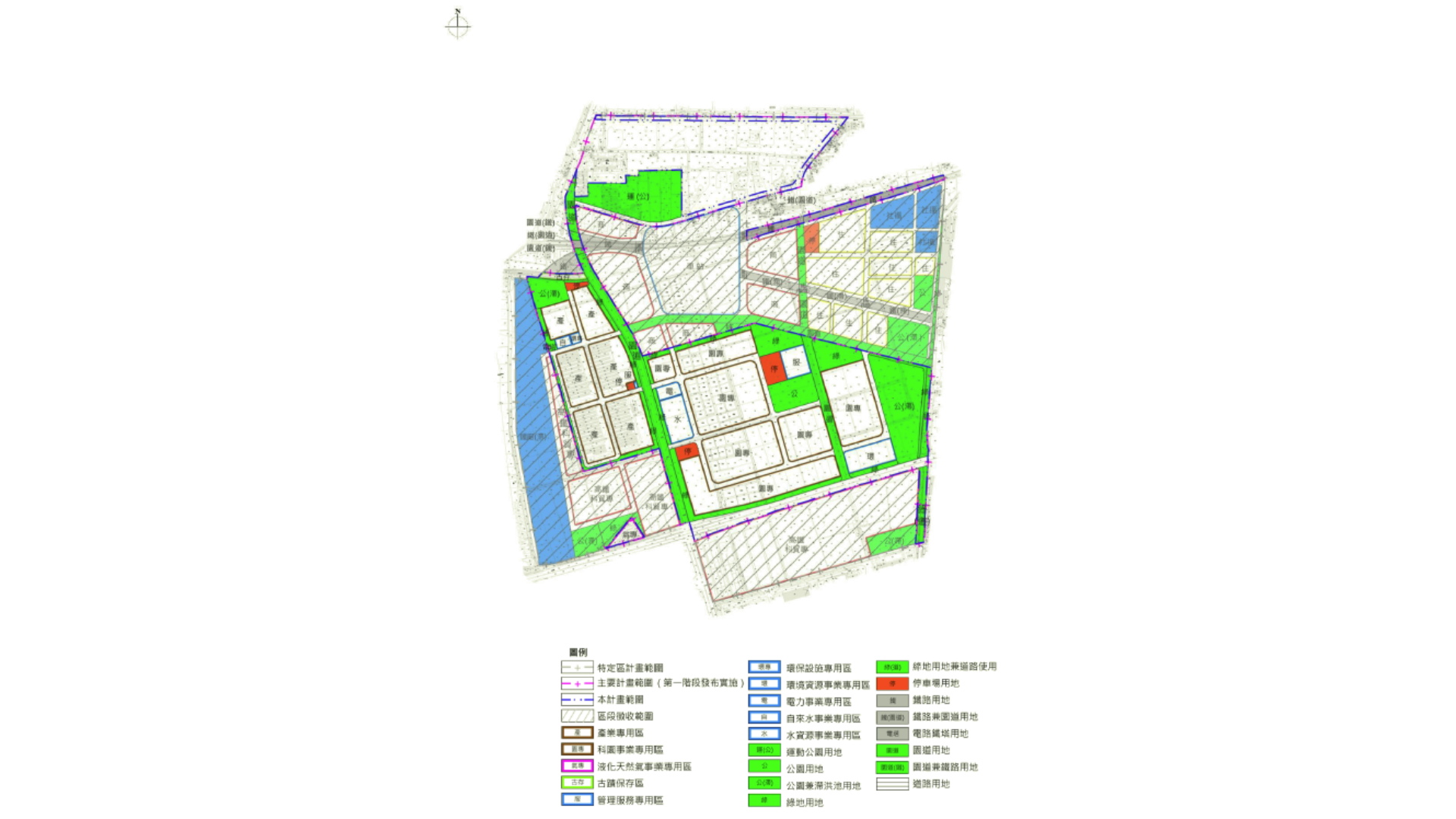 圖七 擬定高速鐵路屏東車站特定區計畫（配合主要計畫第一階段）（細部計畫）土地使用計畫 (出處:屏東縣政府)