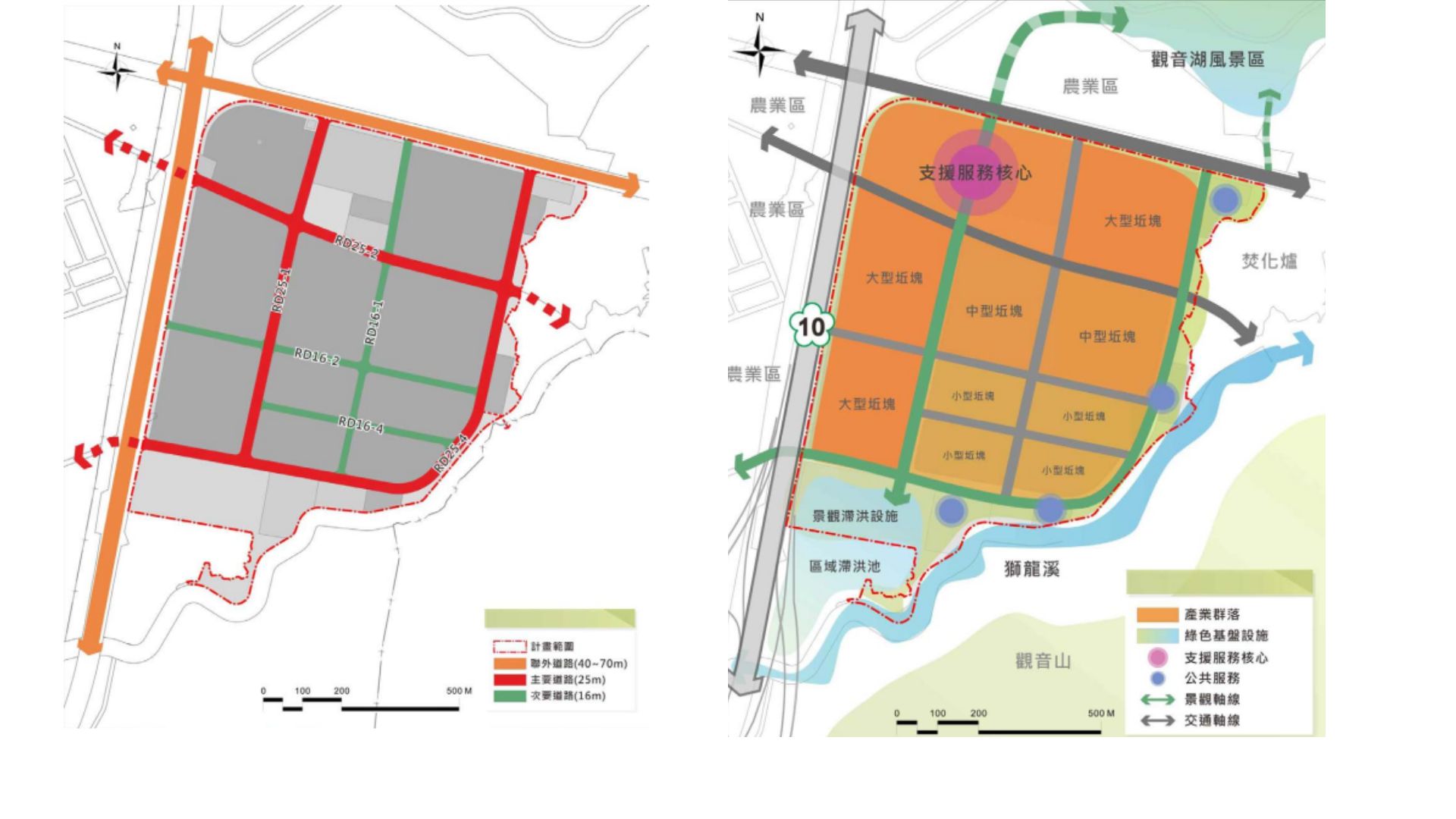 路網交通規劃(左)空間規劃構想(右)