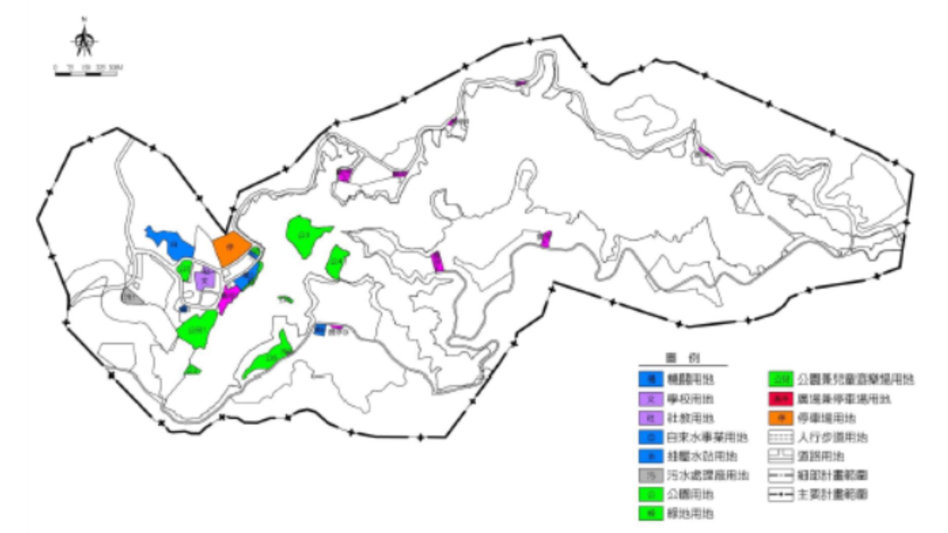 明德水庫特定區計畫公共設施用地分布