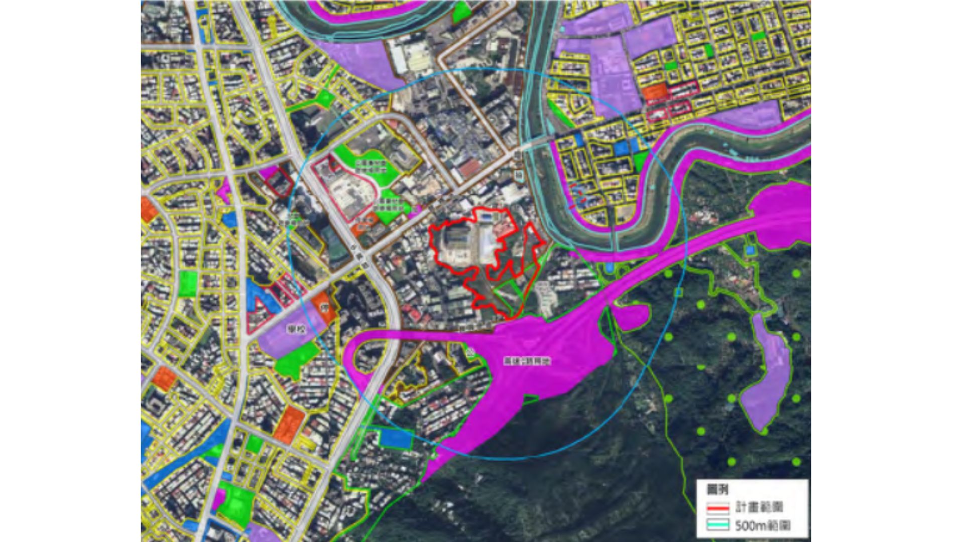 本計畫周邊500 公尺內公共設施用地區位示意
