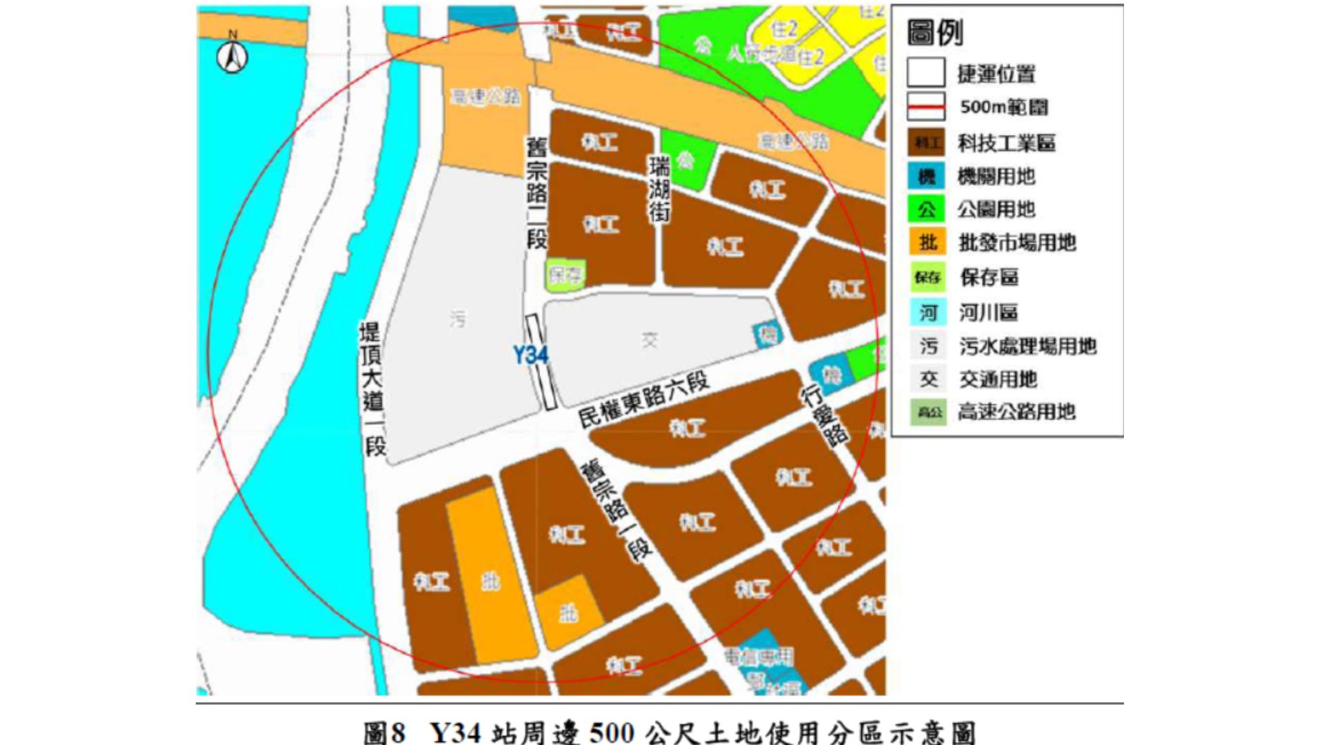 Y34 站周邊500 公尺土地使用分區