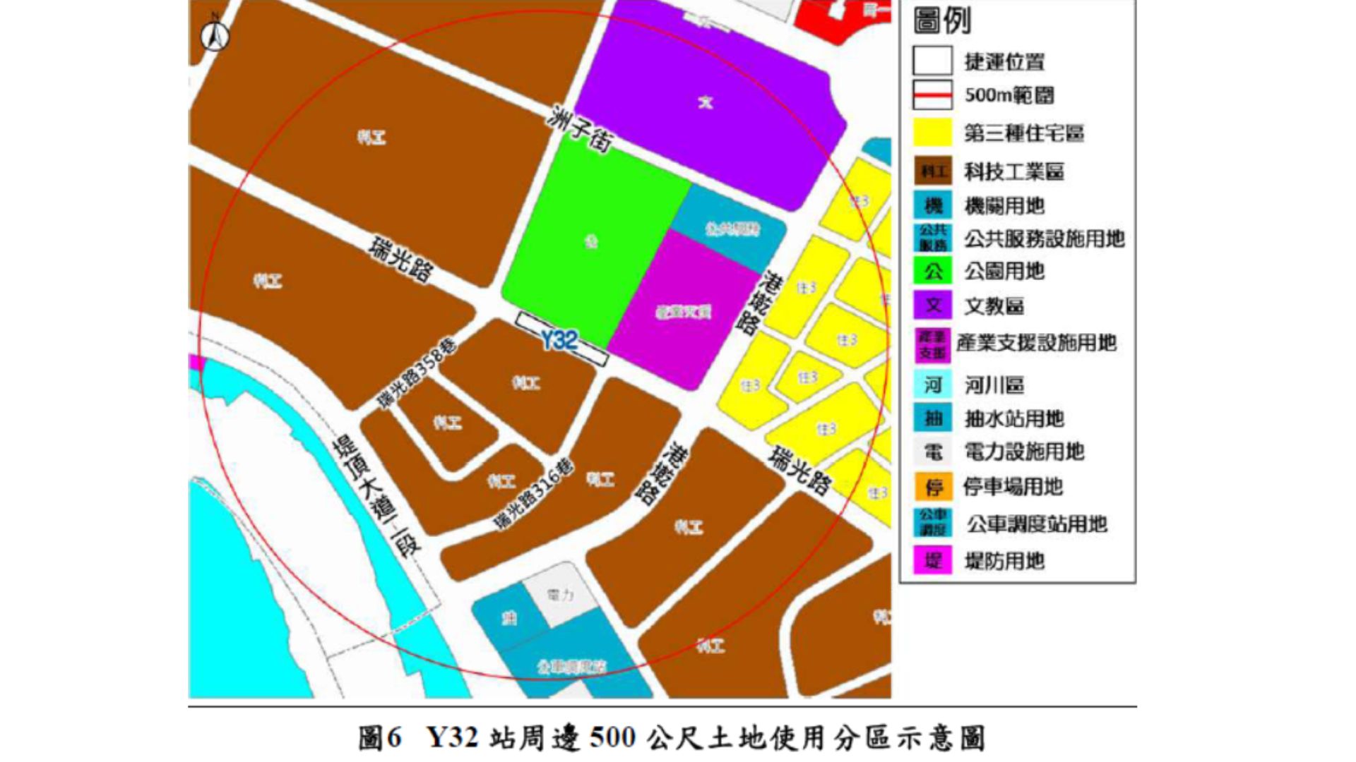 Y32 站周邊500 公尺土地使用分區