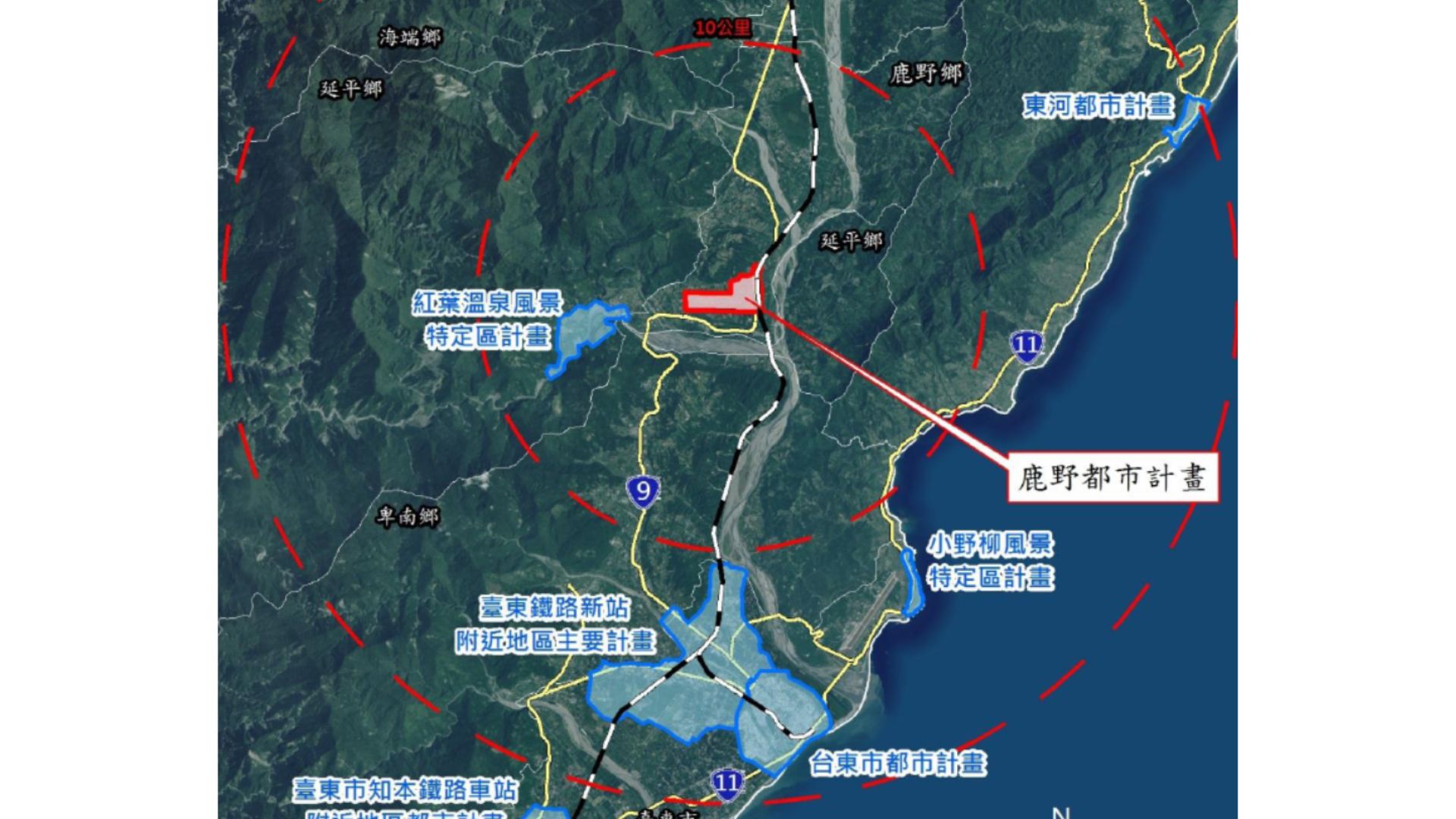 鹿野鄉及鄰近都市計畫地理位置