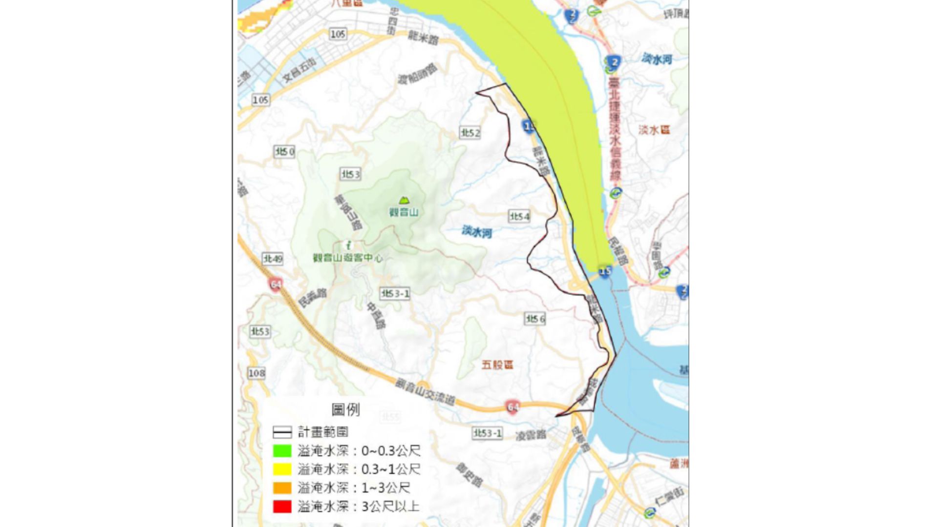 計畫區海嘯溢淹潛勢分布