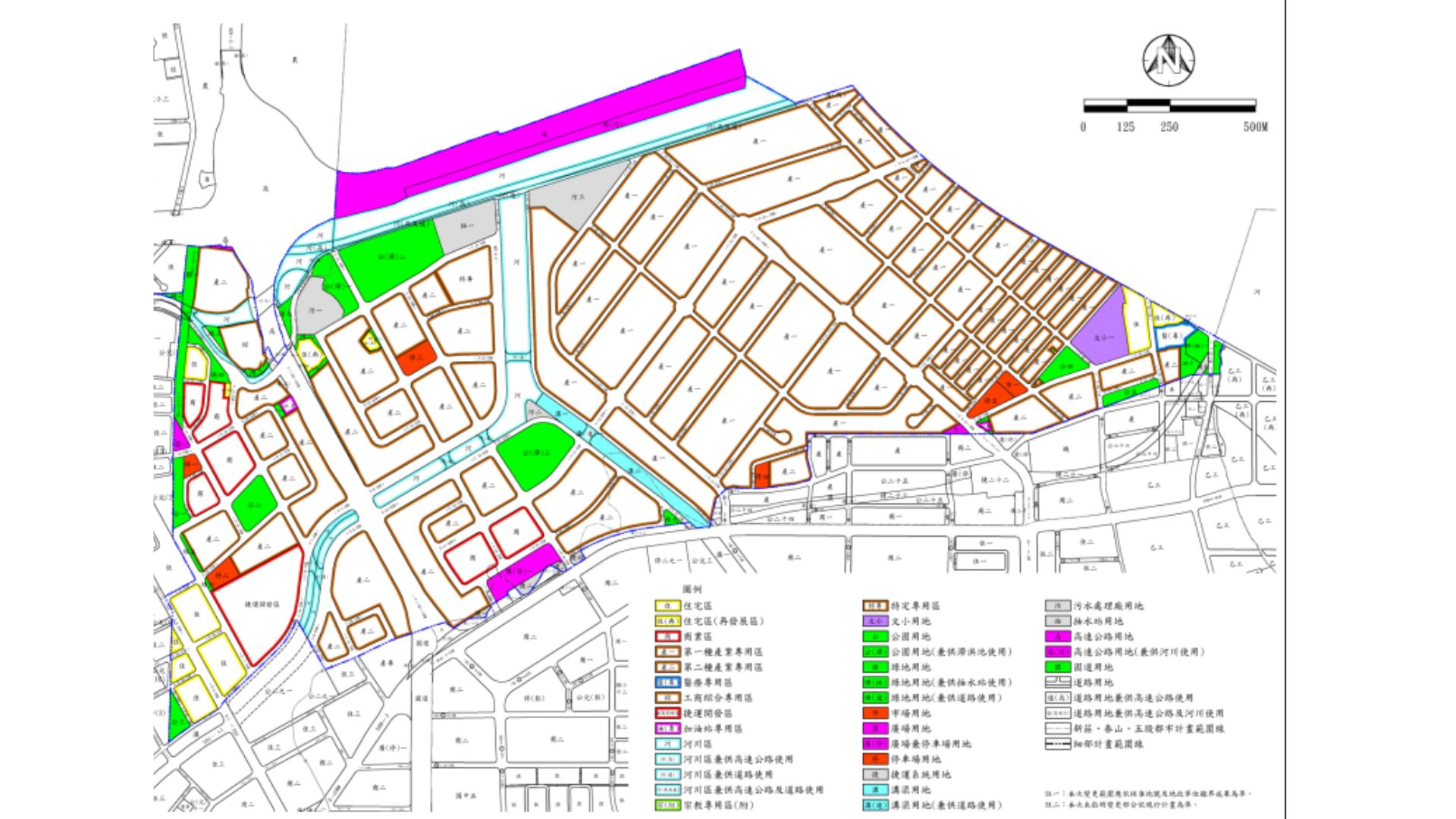 擬定泰山、五股、新莊都市計畫（楓江附近地區）細部計畫案土地使用計 畫示意