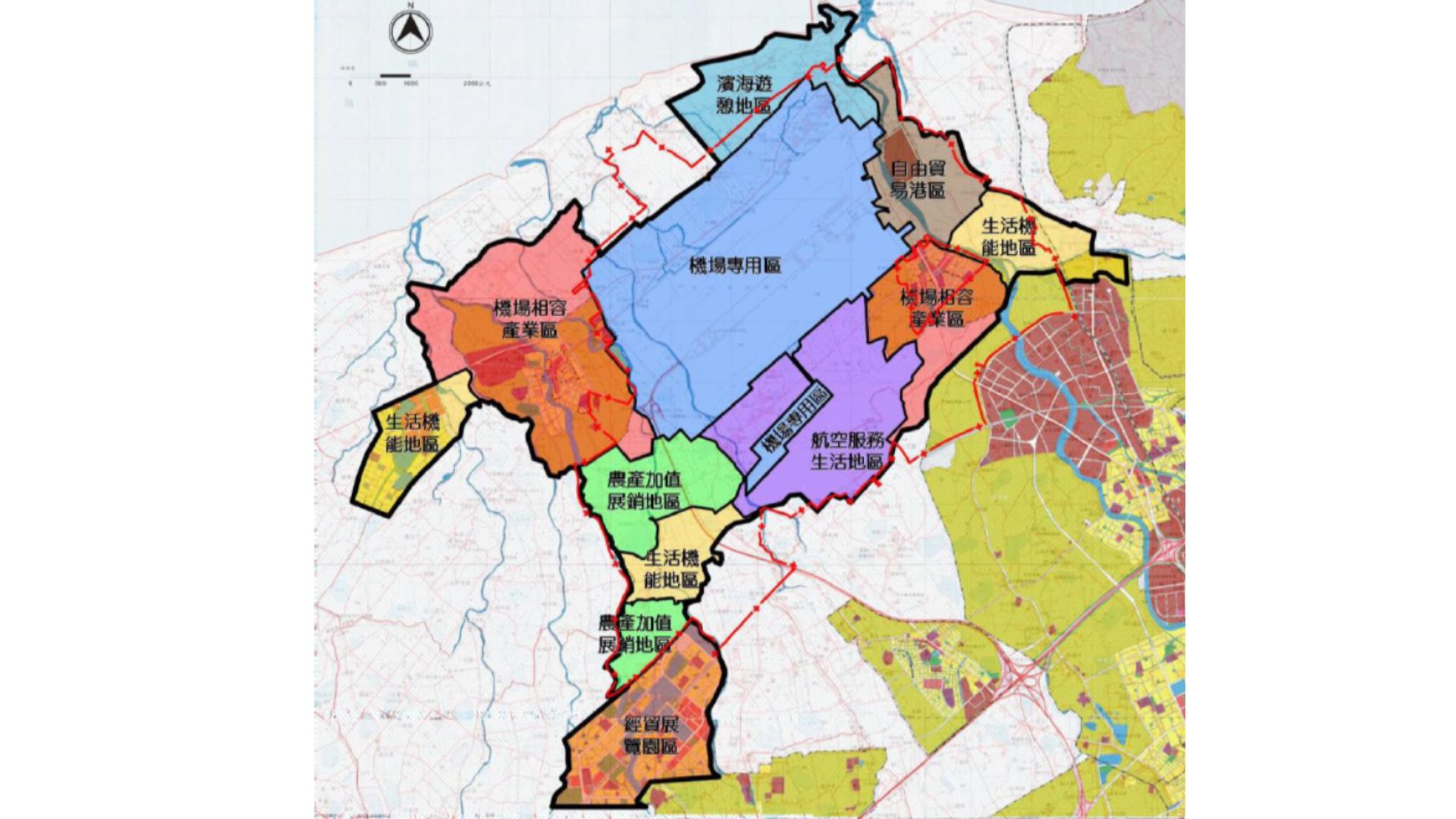 桃園航空城區域計畫功能分區示意
