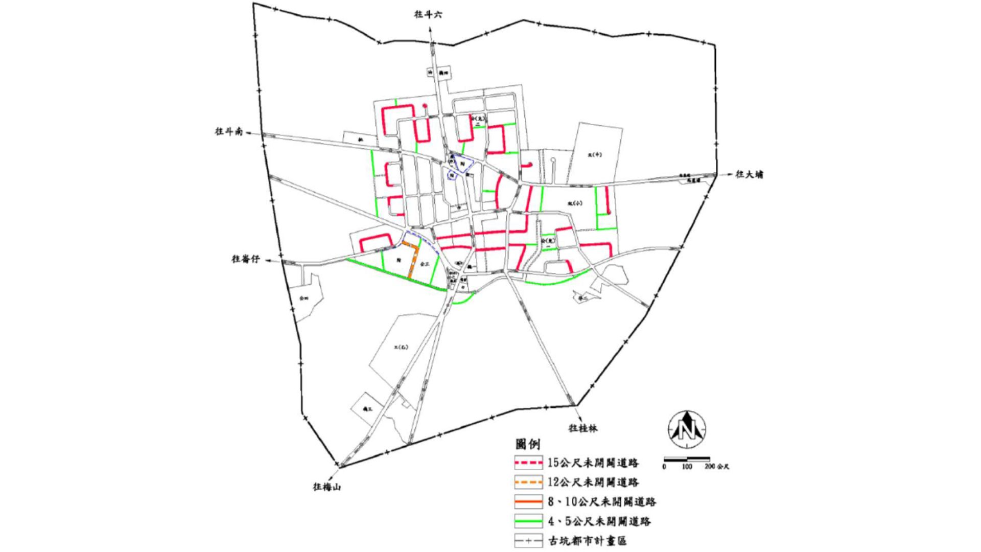 古坑都市計畫區未開闢道路示意圖