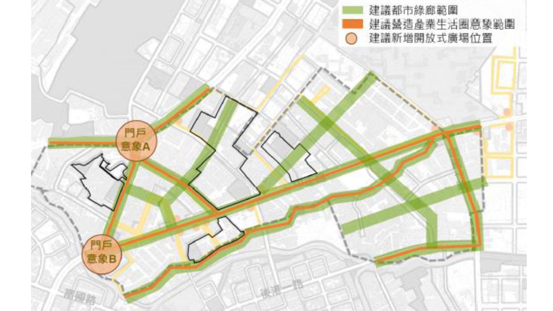 丹鳳/輔大地區都市綠廊、產業意象執行區位