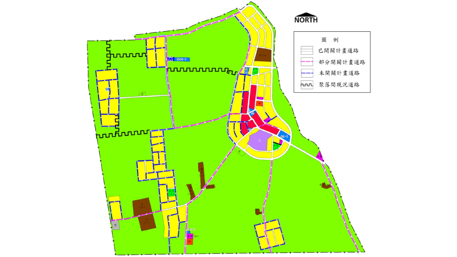 計畫道路開闢情形及聚落間現況道路系統示意圖