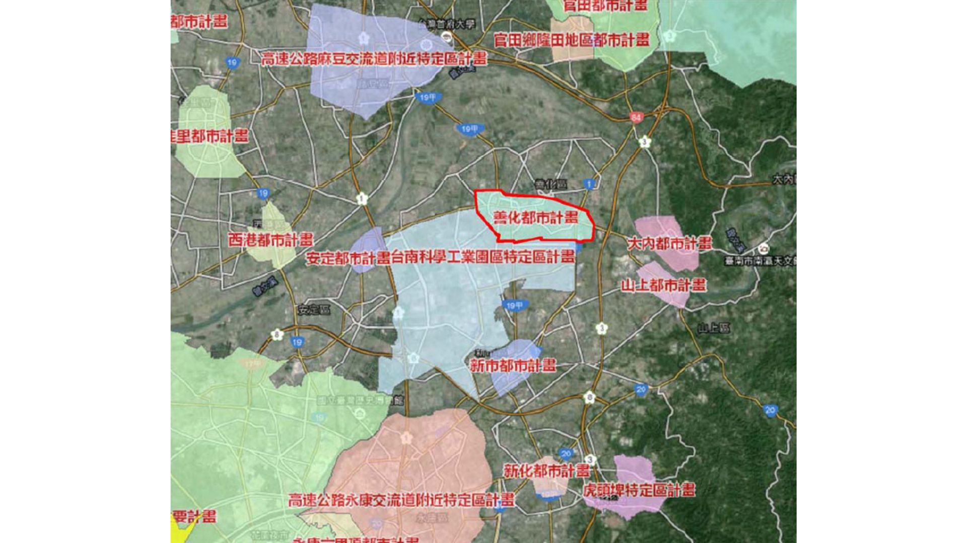 善化周邊都市計畫分布圖