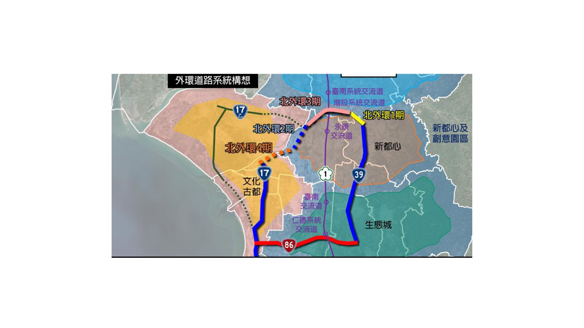 臺南都會區北外環道路工程位置